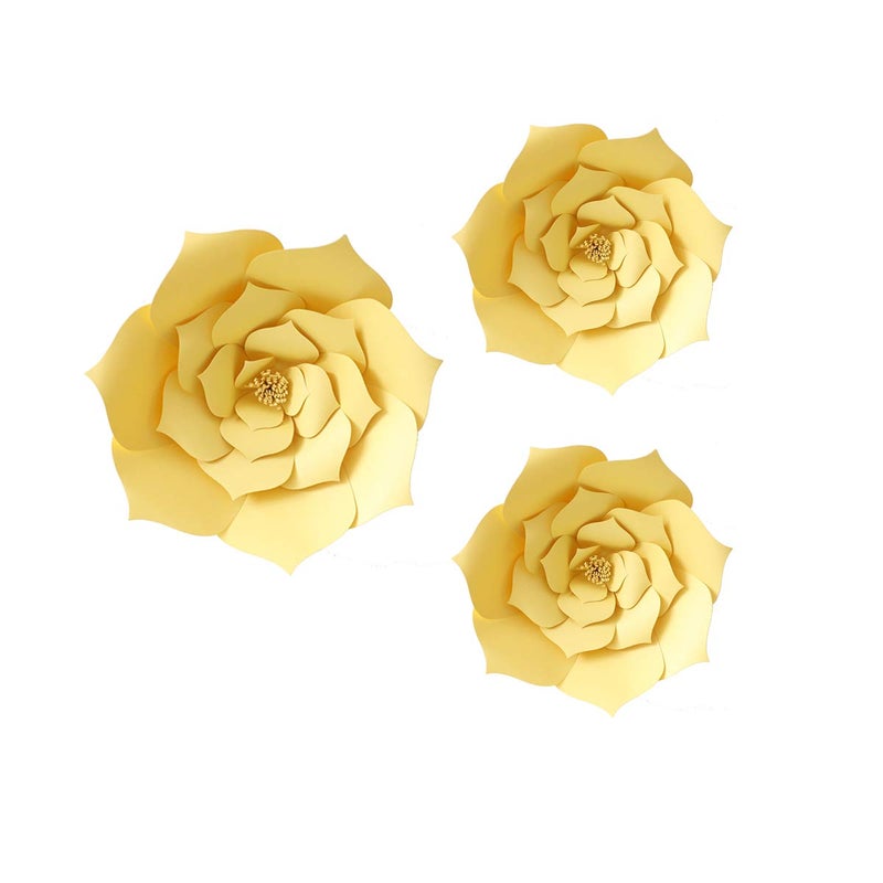 N.C N/C 3pcs Party Paper Flower Wedding Flower Backdrop Decorations DIY Handcrafted Flower for Wedding Backdrop Nursery Wall Decoration (Flower-1, Yellow) - Image 1
